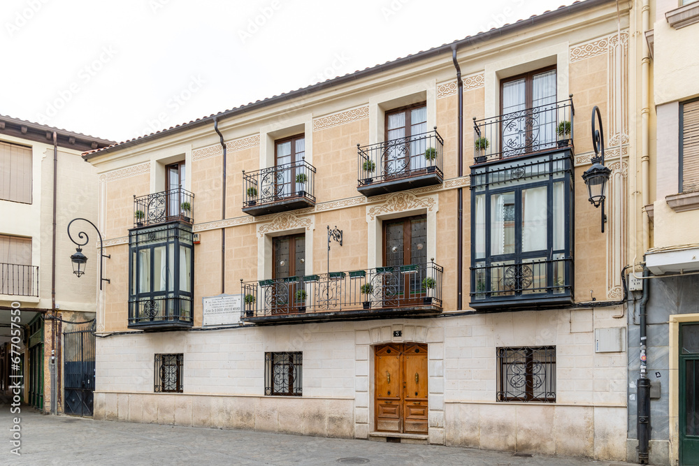 Aranda de Duero, Spain - October 12, 2023: buildings of the historic center of the city of Aranda de Duero in the province of Burgos, Spain