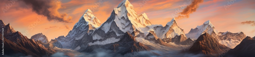 Majestic Peaks: A Serene Landscape of Mountains and Billowing Clouds