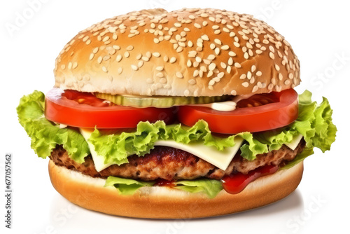 Classic hamburger, isolated on a transparent background