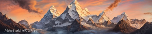 Majestic Peaks: A Serene Landscape of Mountains and Billowing Clouds