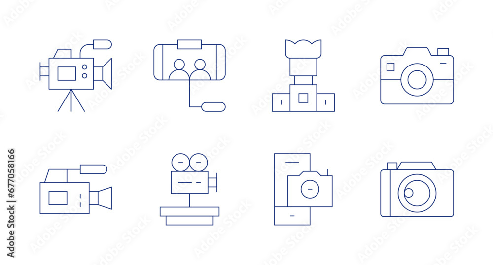 Camera icons. Editable stroke. Containing video camera, camera, movie camera, camera lens.