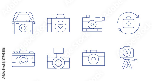 Camera icons. Editable stroke. Containing switch camera, camera tripod, camera.