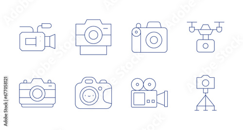 Camera icons. Editable stroke. Containing video camera, camera drone, camera.