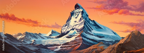 A Majestic Mountain Embraced by a Soft, Blushing Pink Sky