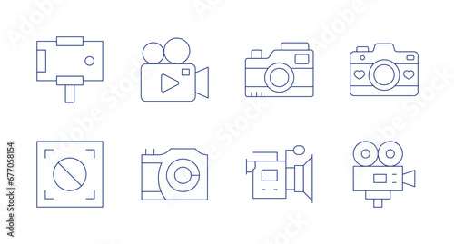 Camera icons. Editable stroke. Containing video camera, camera, photo camera, video production, smartphone, auto focus.