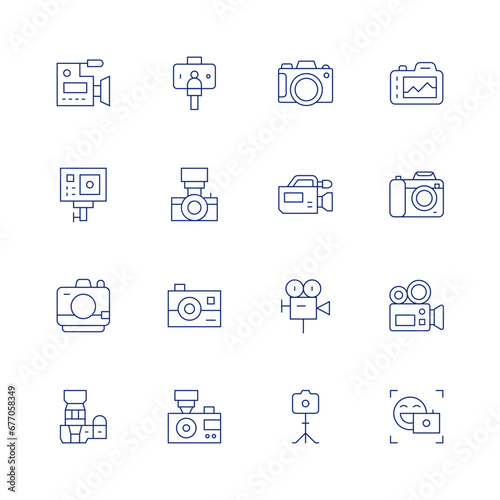 Camera line icon set on transparent background with editable stroke. Containing camera, video camera, photo camera, front camera, video, gopro.