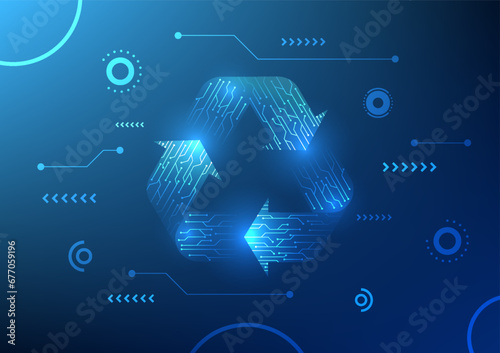 Technology background, Recycling symbol Inside is a technological circuit It refers to the management of leftover materials that are taken through the transformation process to bring back to use again