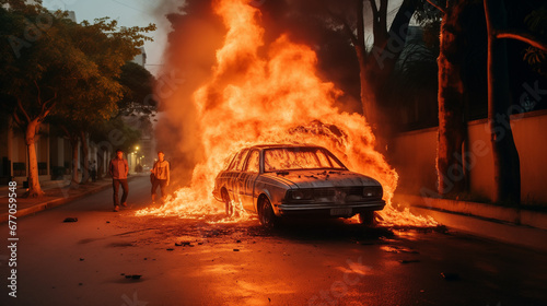 Brennendes Auto, Ausschreitungen, Demonstrationen, Riot photo