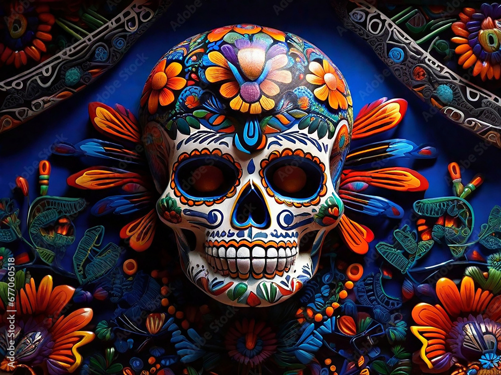 Mexican skull art in huichol mood
