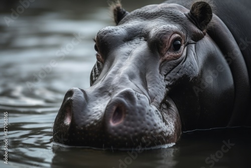 Hippopotamus water closeup. Africa safari animal park mammal. Generate Ai © nsit0108