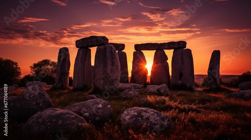 sunset over the stonehenge