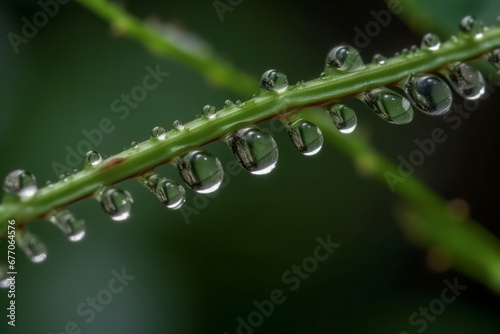 Leaf raindrops closeup ecology. Flora macro ecosystem grass drop. Generate Ai