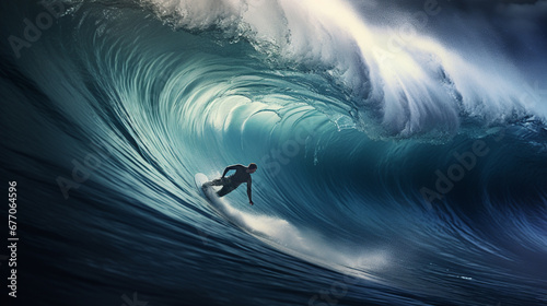 a person riding on a large wave in the ocean © Avalga