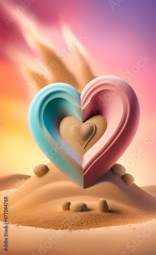 Abstract background with heart made of powder and multicolored eyeshadow. .AI