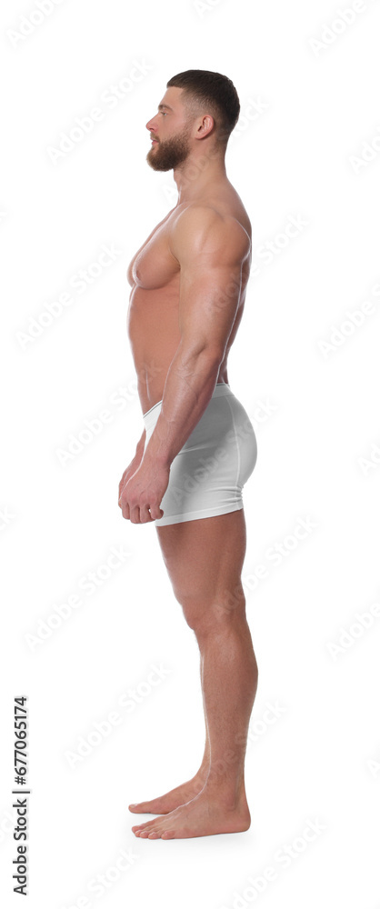 Young man is stylish underwear on white background Young man is stylish underwear on white background