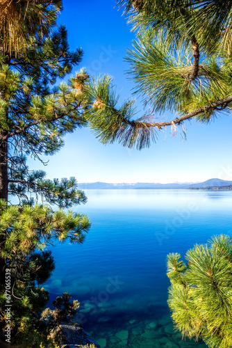 Framed view over Lake Tahoe on a sunny summer day