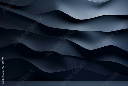 ダーク背景。曲線的な黒い壁と平らな床がある抽象的な空間 photo
