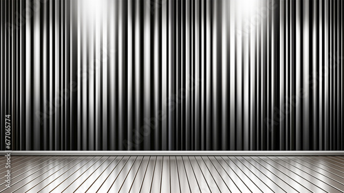 Stage curtain backdrop in metallic silver color and spot light from above side, 
