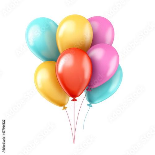 A colorful balloon bunch isolated on a white or transparent background. 3d rendering. PNG. Assortment of floating party balloons. red, yellow, pink, blue colour baloon. photo