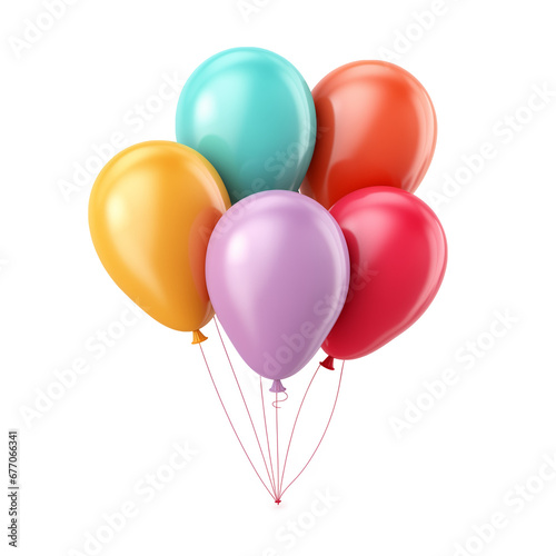 colorful balloon isolated on a white or transparent background. 3d rendering. PNG. Assortment of floating party balloons.