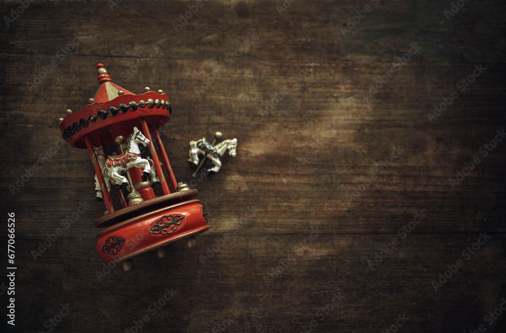 Fotografie Antique toy carousel with horses