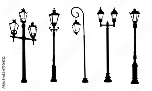 street lantern silhouettes set