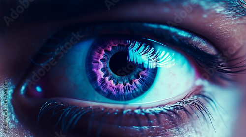purple eye macro texture, vibrant colored iris close-up