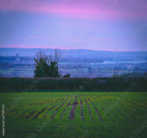 Purple sunset over Worcestershire countryside