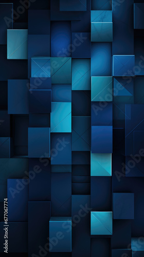 Layered blue squares in various shades creating a 3D effect.
