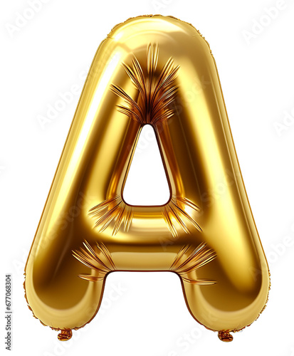 letter a golden balloon isolated on transparent background, generative ai