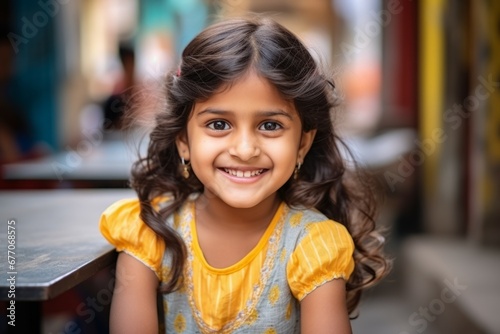 an india kid girl smile at camera