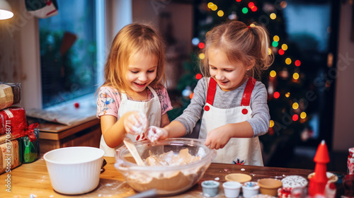 Sweet Moments  Young Chefs Mixing Up Cookie Magic In a cozy kitchen  two young chefs are hard at work  blending ingredients and crafting delightful cookies.