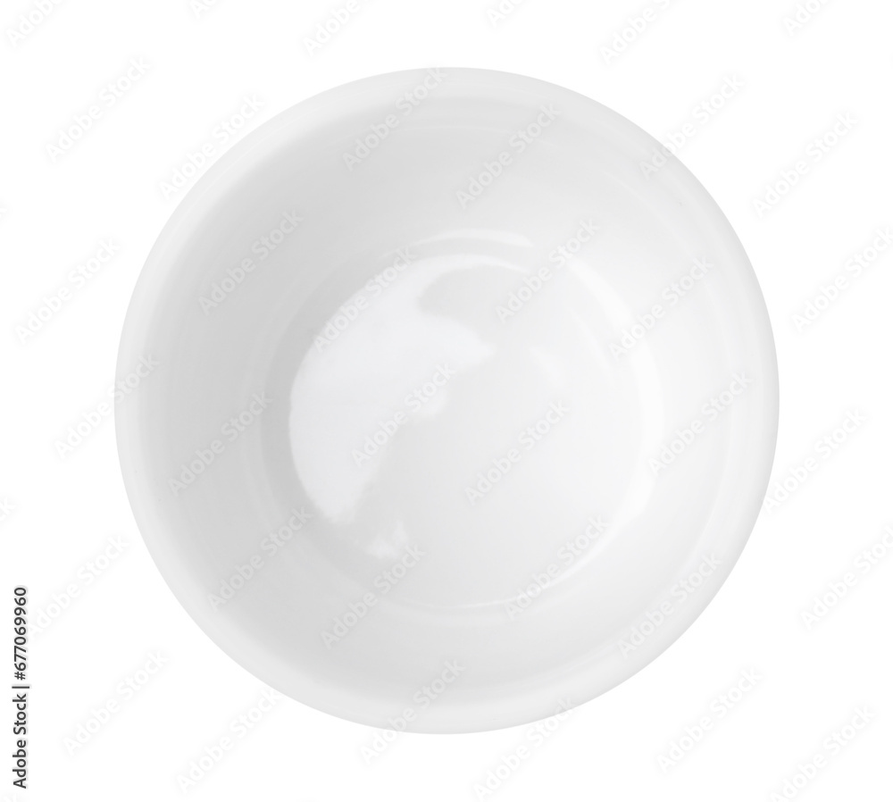 One ceramic cup isolated on white, top view. Cooking utensil One ceramic cup isolated on white, top view. Cooking utensil