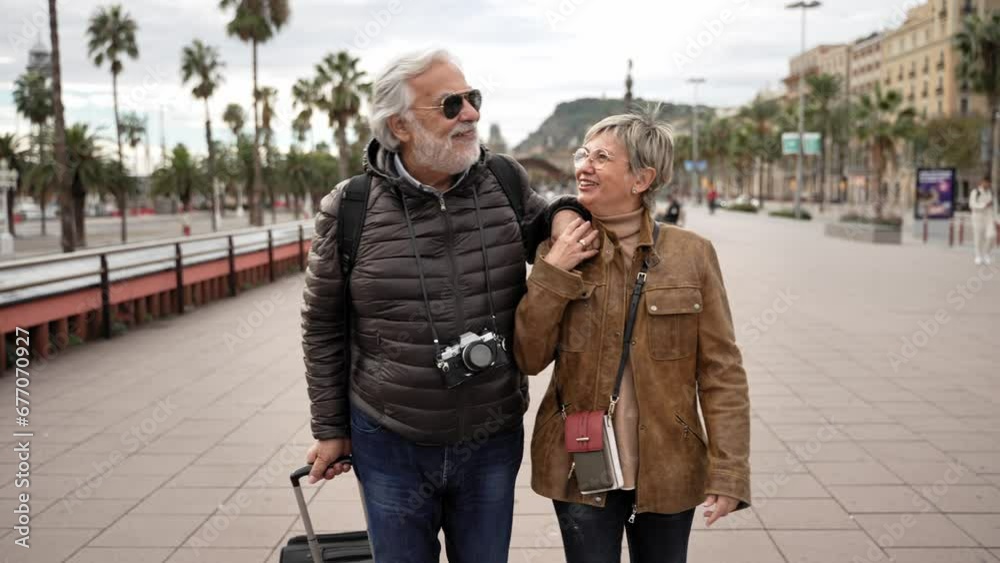 custom made wallpaper toronto digitalHappy senior couple enjoying cruise tourist trip, visiting Barcelona city on winter vacations