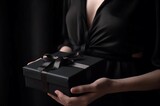 Woman hold gift box. Love passion sweet paper gift. Generate Ai