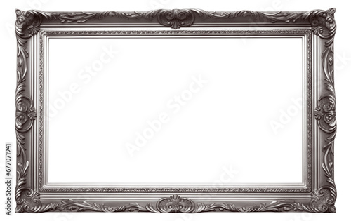 Rectangular silver frame with a decorative pattern, cut out photo
