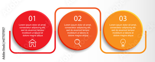 3 step 3d vector infographic, simple design with various interconnected colors, there are icons, text and symbols, good for your business presentation, concise and easy
