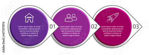 3 step 3d vector infographic, simple design with various interconnected colors, there are icons, text and symbols, good for your business presentation, concise and easy