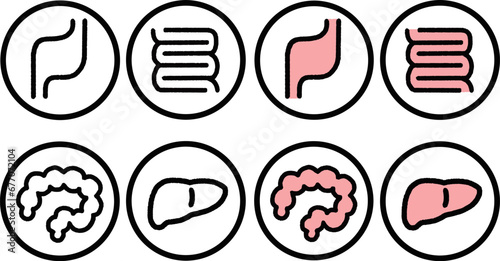 丸フレームのシンプルな医療系アイコンセット_Medical_Line_Icon_set