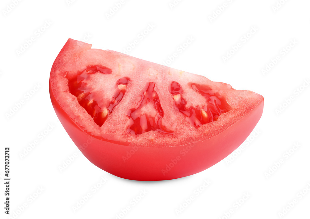 Piece of red ripe tomato isolated on white