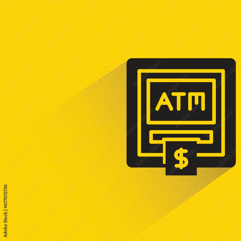 atm with shadow on yellow background atm with shadow on yellow background