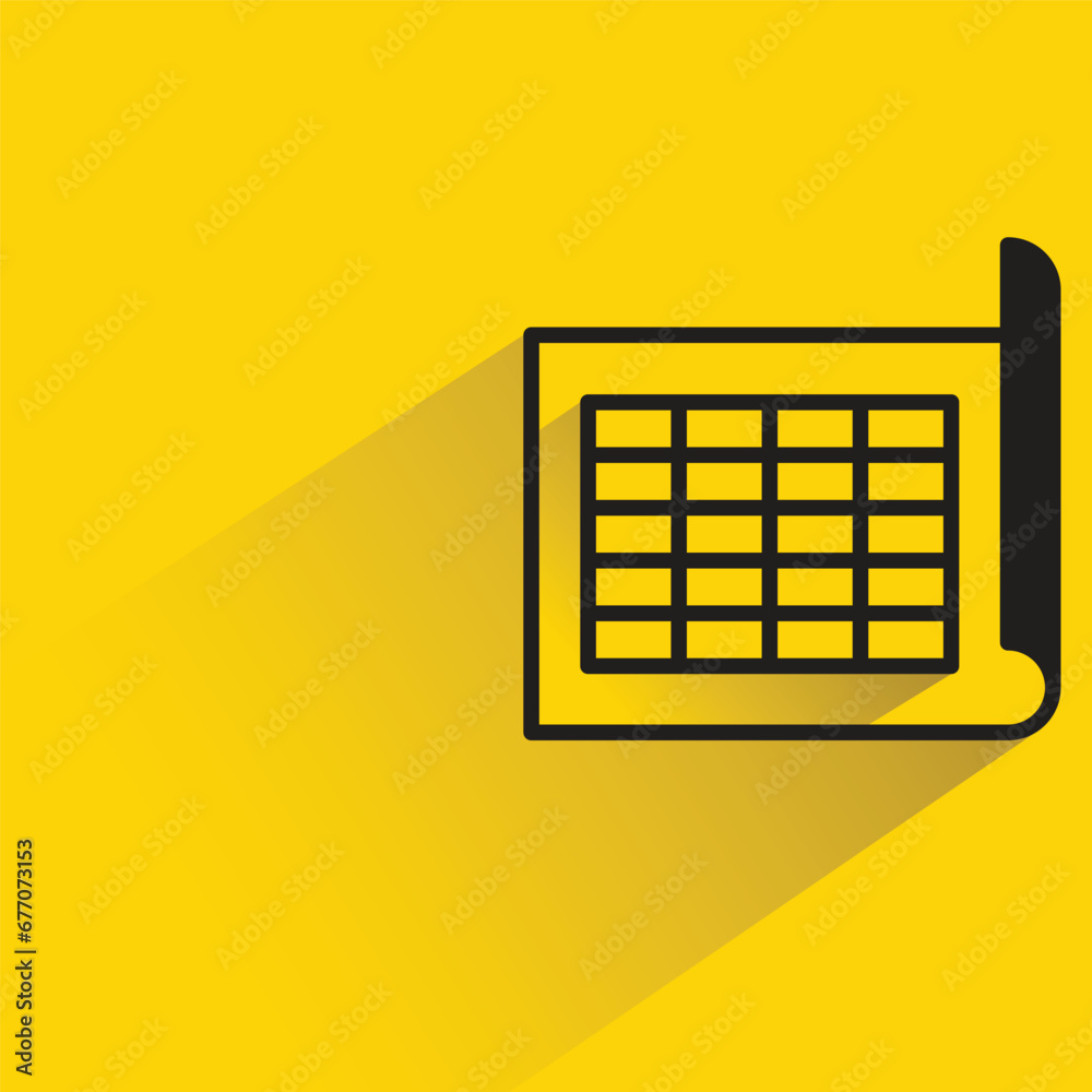table sheet with shadow on yellow background table sheet with shadow on yellow background