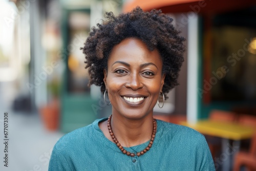An african woman middle-age smile at camera