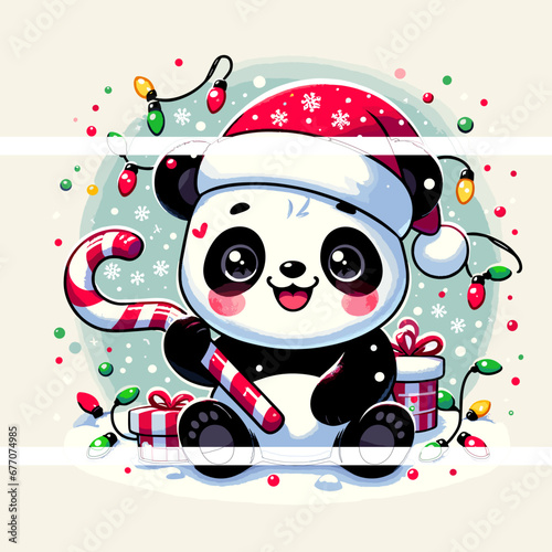 panda with a gift box at christmas