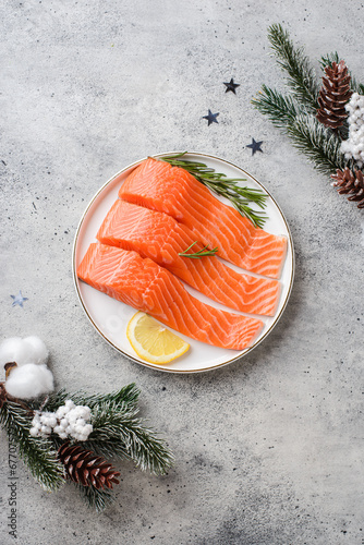 salmon in a plate in a Christmas