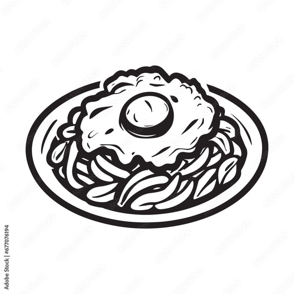 hand drawn illustration of fried rice with egg