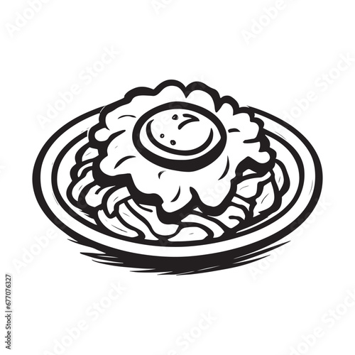 hand drawn illustration of fried rice with egg