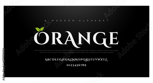 Orange Modern Bold Font. Regular Italic Number Typography urban style alphabet fonts for fashion, sport, technology, Crypto, digital, movie, logo design, vector illustration