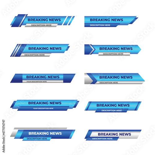 Set of TV banners and bars for news and sport channels, streaming and broadcasting. Lower third template. Collection of lower third for video editing