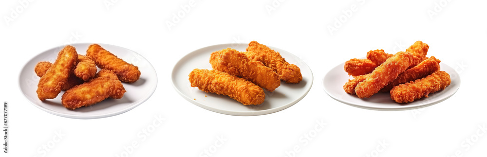 Breast chicken fried crispy on plate on transparent background. Breast chicken fried crispy on plate on transparent background.